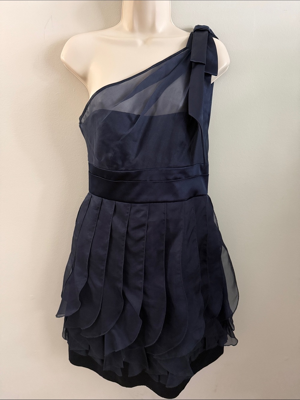One-Shoulder Navy Cocktail Dress 100% Silk